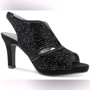 Karen Scott Black Embellished Peep-Toe Slingback Heels